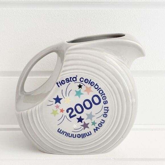 Fiesta Pearl Gray “Fiesta Celebrates The New Millennium” 2000 Large Disc Pitcher